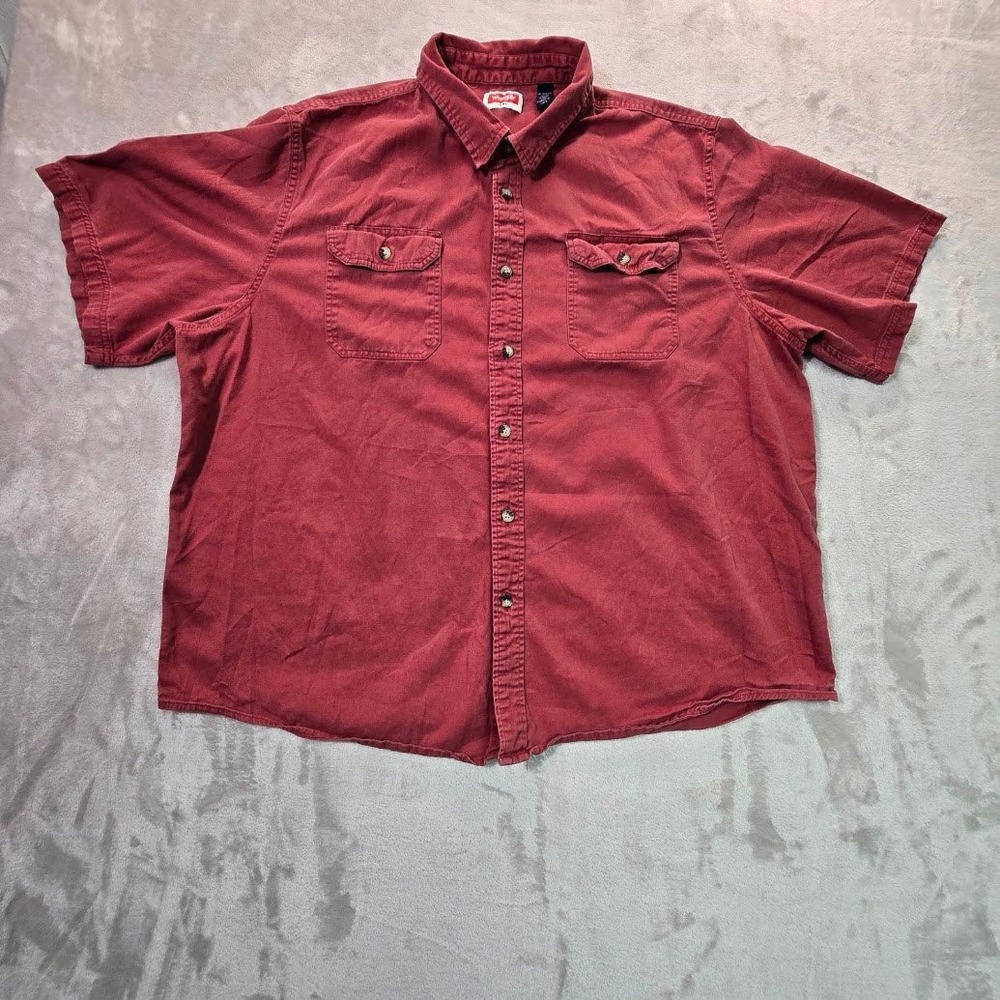 Wrangler Mens 2XL Red Short Sleeve Button Down Cotton Twill Work Shirt